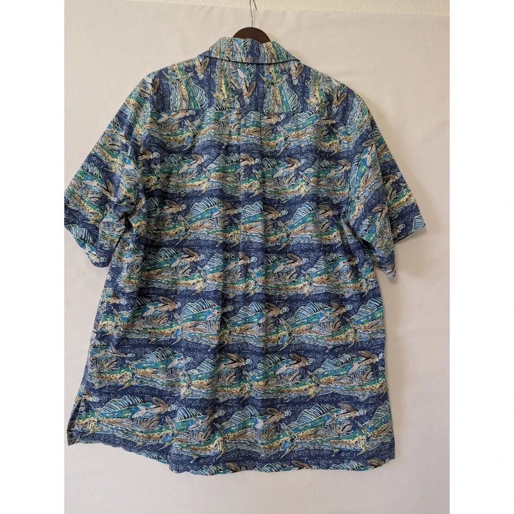 Kahala AVI Collection Mens XL Hawaiian Shirt Blue Flying Fish Cotton Hawaii - Picture 4 of 9